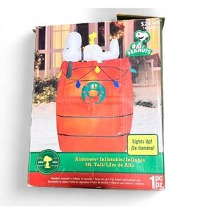 Gemmy Snoopy Doghouse Christmas Inflatable 4ft Airblown Peanuts Lights 2010